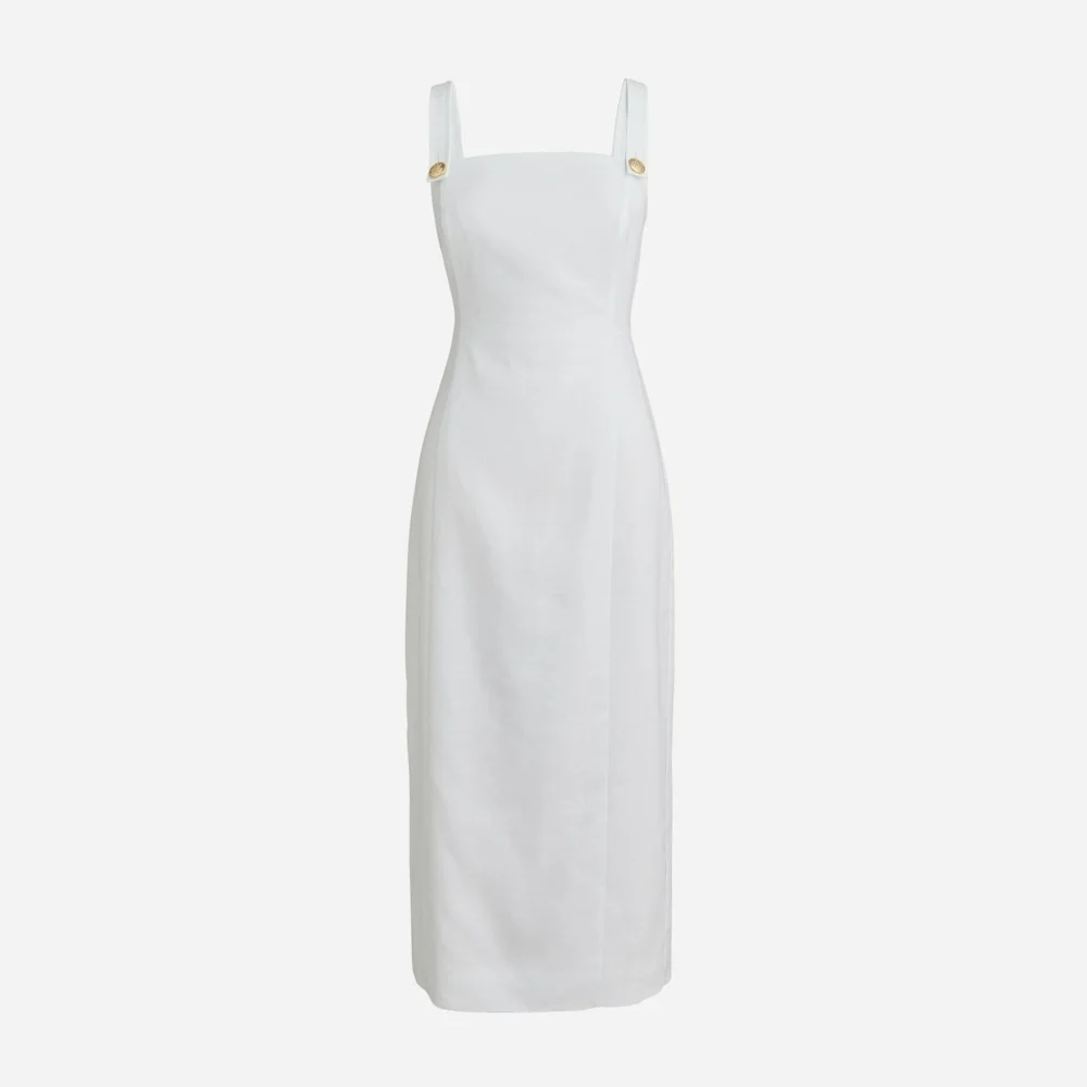 J. Crew White Midi Square-Neck Button-Strap Dress